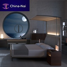 Canopy bed FORA doublecontemporarywith upholstered headboard