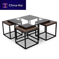 Contemporary coffee table Zagreb glasswalnutmetal base