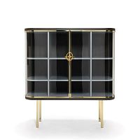 Contemporary display case LOYALTYwith long legsglasswooden