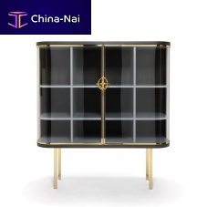 Contemporary display case LOYALTYwith long legsglasswooden