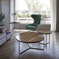 Contemporary coffee table MANILAwoodenmetal baseround