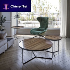 Contemporary coffee table MANILAwoodenmetal baseround