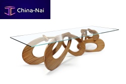 Contemporary dining table CHAINED UP RELOADEDsolid woodmahoganytempered glass