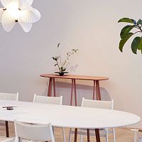 Contemporary console table Plat-O Server SmallDekton®stainless steel baseoval