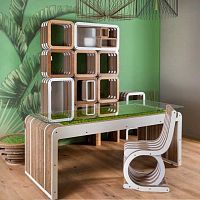 Free-standing desk MORE PLUSoriginal designwoodenglass