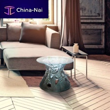 Contemporary side table Vegetaletempered glasstempered glass baseround