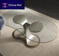 Contemporary table TA68 MISTRAL glasswood veneer baseoval