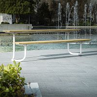 Contemporary table AREwoodensteel basestainless steel base