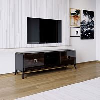 Traditional TV cabinet RELIEFwith DVD player shelflacquered MDFeucalyptus