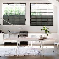 Contemporary table FOURMORE oakwood veneerlacquered metal steel base