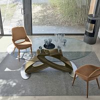 Contemporary table ECLIPSE 220tempered glasspolyurethane baseoval