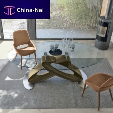 Contemporary table ECLIPSE 220tempered glasspolyurethane baseoval