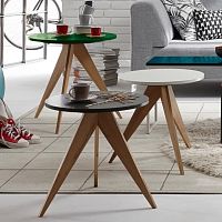 Contemporary side table CT 71lacquered woodoak basewalnut base