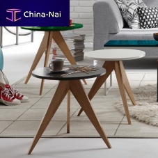 Contemporary side table CT 71lacquered woodoak basewalnut base