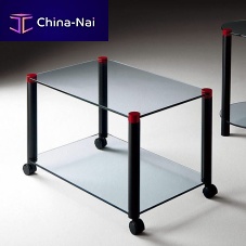 Contemporary table GARFAglassmetal basewooden base