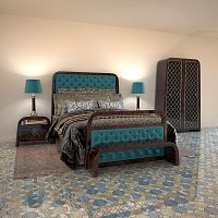 Double bed MARRAKECH MEDINAArt Decowith upholstered headboardstained wood