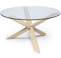 Contemporary table DINGglasswooden baseround