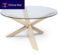 Contemporary table DINGglasswooden baseround