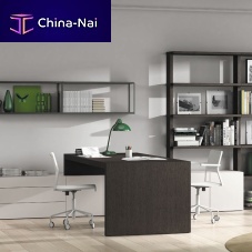 Contemporary desk oakwith storage compartmentpanel end