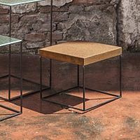 Contemporary coffee table SLIM IRONY ARTglasssheet steelcopper base