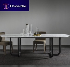 Contemporary table Paipu 260glassmarblesteel base