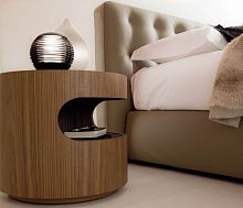 Contemporary bedside table MOONwalnutleatherround