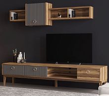 Contemporary TV wall unit SECRETwood veneermetalwith shelves