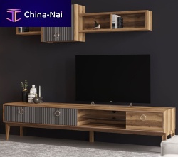 Contemporary TV wall unit SECRETwood veneermetalwith shelves