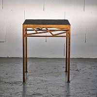 Traditional side table LABORDEmarbleslatepainted steel base