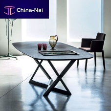 Contemporary table BRIDGEToakglasssolid wood base