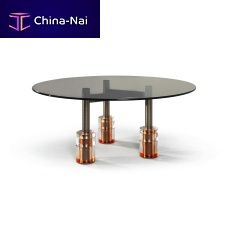 Contemporary table LAGUNAglassmetal baseround