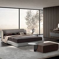 Double bed VIRGIN contemporaryupholsteredwith leather headboard