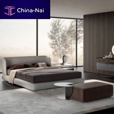Double bed VIRGIN contemporaryupholsteredwith leather headboard