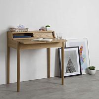 Contemporary secretary desk Leonie wood veneerwhite oakwith shelf