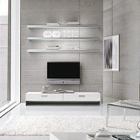 Contemporary TV wall unit Frameoaklacquered MDFtempered glass