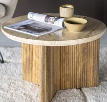 Contemporary coffee table SARAtravertinewooden baseround