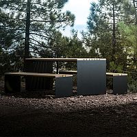 Contemporary table PYSAwoodensteel basepowder-coated steel base