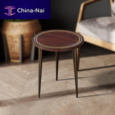 Contemporary side table acaciametal baseround