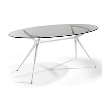 Contemporary table METROtempered glasspainted steel baseoval