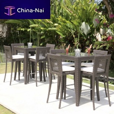 Contemporary high bar table MADISON glassresin wicker basesquare