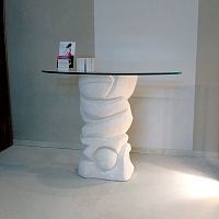 Contemporary sideboard table Equinozio glassstone basehalf moon
