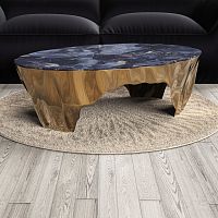 Contemporary coffee table BROKEN STONEmarblebronze baseoval