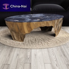 Contemporary coffee table BROKEN STONEmarblebronze baseoval