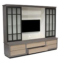 Traditional TV wall unit SYMBIOSEwoodenglasswith shelves
