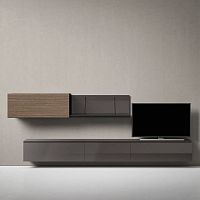 Contemporary TV wall unit Pablacquered woodlacquered MDFglass
