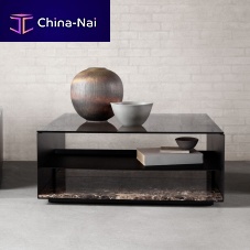 Contemporary coffee table EXPOSEsmoked glasspowder-coated steel basemarble base