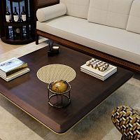 Contemporary table Matthewwalnutrattanglass
