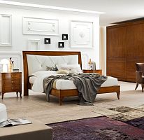 Double bed AURORAtraditionalwith upholstered headboardsolid wood