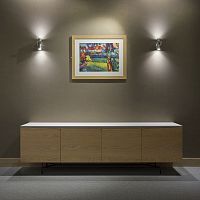 Contemporary sideboard VANTAGE woodenglasswith swing doors