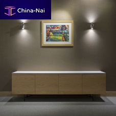 Contemporary sideboard VANTAGE woodenglasswith swing doors